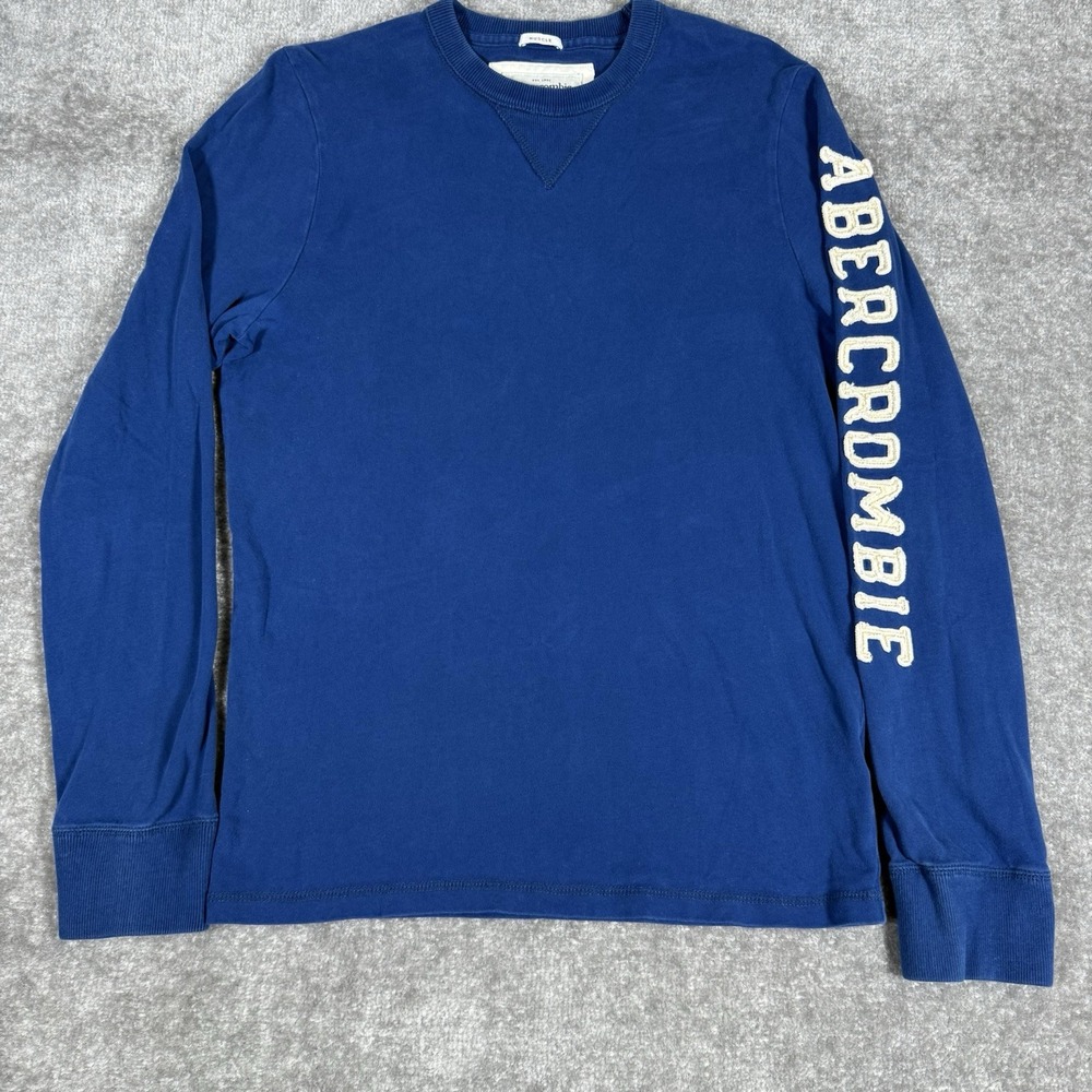 Abercrombie & Fitch T-Shirt Men's Large Blue Long Sleeve‎ Logo Muscle Fit Crew